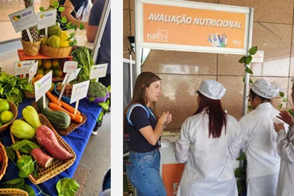 Los miembros del equipo en Jaguariuna, Brasil, asisten a un taller centrado en orientación nutricional, clases de estiramiento, evaluaciones físicas y otras actividades que promueven la relajación y el bienestar.