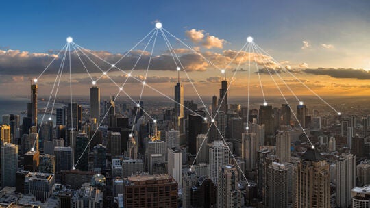 aerial view of city skyline